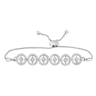 Bracelets |  10kt White Gold Womens Round Diamond Joined Circles Bolo Bracelet 1/3 Cttw |  Splendid Jewellery