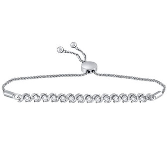 Bracelets |  10kt White Gold Womens Round Pave-set Diamond Single Row Bolo Bracelet 1/2 Cttw |  Splendid Jewellery