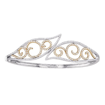 Bracelets |  10kt Two-tone Gold Womens Round Diamond Curl Bangle Bracelet 1-5/8 Cttw |  Splendid Jewellery