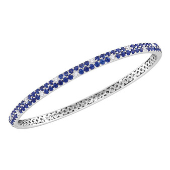 Bracelets |  18kt White Gold Womens Round Blue Sapphire Diamond Double Row Bangle Bracelet 3-1/3 Cttw |  Splendid Jewellery