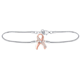 Bracelets |  Sterling Silver Womens Round Diamond Pink Awareness Ribbon Fashion Bracelet 1/20 Cttw |  Splendid Jewellery