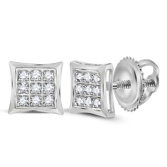 Earrings |  14kt White Gold Womens Round Diamond Kite Cluster Earrings 1/20 Cttw |  Splendid Jewellery