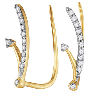 Earrings |  10kt Yellow Gold Womens Round Diamond Curved Climber Earrings 1/10 Cttw |  Splendid Jewellery