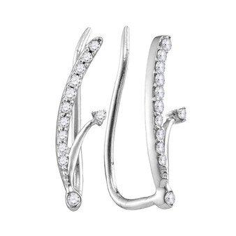 Earrings |  10kt White Gold Womens Round Diamond Curved Climber Earrings 1/10 Cttw |  Splendid Jewellery
