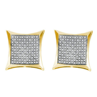 Earrings |  Yellow-tone Sterling Silver Womens Round Diamond Square Kite Cluster Earrings 1/3 Cttw |  Splendid Jewellery