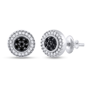 Earrings |  Sterling Silver Womens Round Black Color Enhanced Diamond Cluster Earrings 1/4 Cttw |  Splendid Jewellery