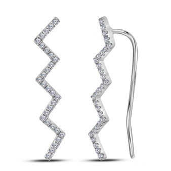 Earrings |  10kt White Gold Womens Round Diamond Zig Zag Climber Earrings 1/6 Cttw |  Splendid Jewellery