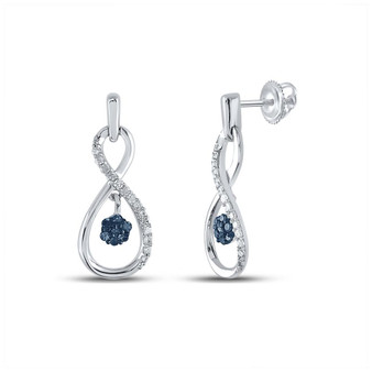 Earrings |  Sterling Silver Womens Round Blue Color Enhanced Diamond Infinity Dangle Earrings 1/4 Cttw |  Splendid Jewellery