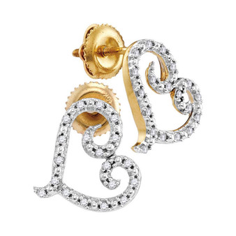 Earrings |  10kt Yellow Gold Womens Round Diamond Heart Earrings 1/6 Cttw |  Splendid Jewellery