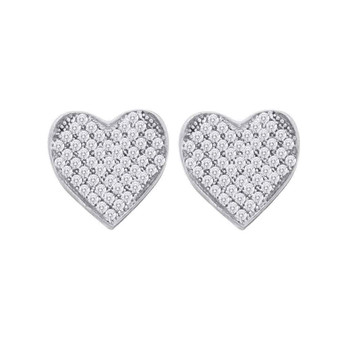 Earrings |  10kt White Gold Womens Round Diamond Heart Cluster Earrings 1/10 Cttw |  Splendid Jewellery