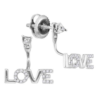 Earrings |  10kt White Gold Womens Round Diamond Love Stud Jacket Earrings 1/10 Cttw |  Splendid Jewellery