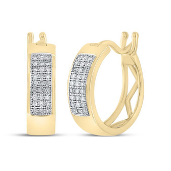 Earrings |  Yellow-tone Sterling Silver Womens Round Diamond Huggie Earrings 1/6 Cttw |  Splendid Jewellery