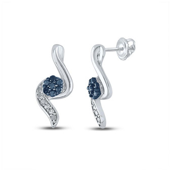 Earrings |  Sterling Silver Womens Round Blue Color Enhanced Diamond Cluster Stud Earrings 1/5 Cttw |  Splendid Jewellery