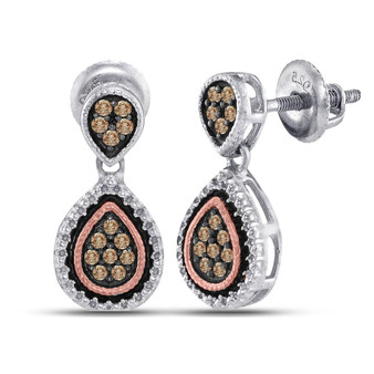 Earrings |  Sterling Silver Womens Round Brown Diamond Teardrop Dangle Earrings 1/5 Cttw |  Splendid Jewellery