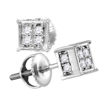 Earrings |  10kt White Gold Womens Round Diamond Square Cluster Earrings 1/4 Cttw |  Splendid Jewellery
