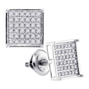 Earrings |  14kt White Gold Womens Round Diamond Square Cluster Earrings 1/4 Cttw |  Splendid Jewellery