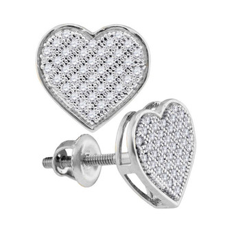 Earrings |  10kt White Gold Womens Round Diamond Heart Earrings 1/5 Cttw |  Splendid Jewellery