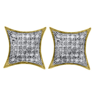 Earrings |  10kt Yellow Gold Womens Round Pave-set Diamond Square Kite Cluster Earrings 1/5 Cttw |  Splendid Jewellery