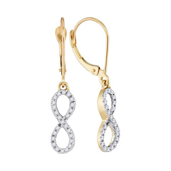 Earrings |  10kt Yellow Gold Womens Round Diamond Infinity Dangle Earrings 1/4 Cttw |  Splendid Jewellery