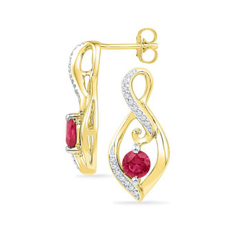 Earrings |  10kt Yellow Gold Womens Round Lab-Created Ruby Solitaire Oval Diamond Earrings 1 Cttw |  Splendid Jewellery