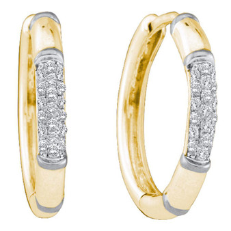 Earrings |  14kt Yellow Gold Womens Round Diamond Cluster Hoop Earrings 1/6 Cttw |  Splendid Jewellery