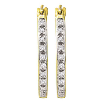 Earrings |  10kt Yellow Gold Womens Round Diamond Slender Single Row Hoop Earrings 1/8 Cttw |  Splendid Jewellery