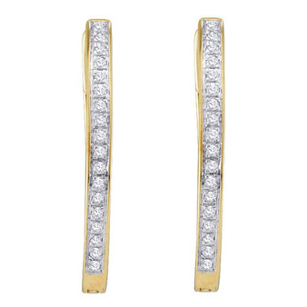 Earrings |  10kt Yellow Gold Womens Round Diamond Single Row Hoop Earrings 1/10 Cttw |  Splendid Jewellery