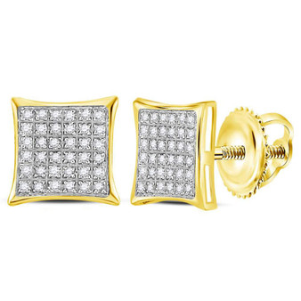 Earrings |  14kt Yellow Gold Womens Round Diamond Square Cluster Earrings 1/4 Cttw |  Splendid Jewellery