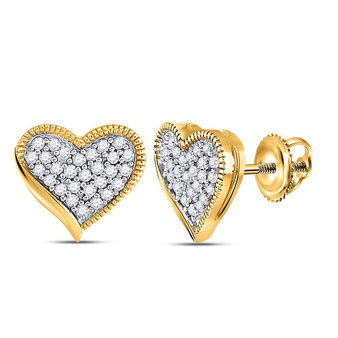 Earrings |  10kt Yellow Gold Womens Round Diamond Heart Earrings 1/5 Cttw |  Splendid Jewellery