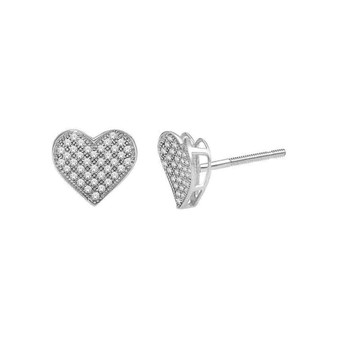 Earrings |  10kt White Gold Womens Round Diamond Heart Cluster Earrings 1/4 Cttw |  Splendid Jewellery