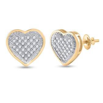 Earrings |  10kt Yellow Gold Womens Round Diamond Heart Cluster Earrings 1/6 Cttw |  Splendid Jewellery