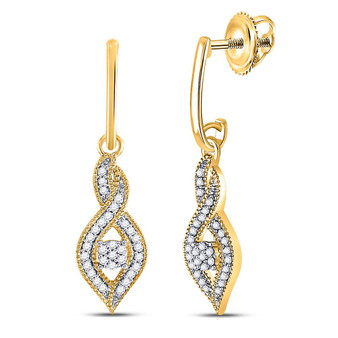 Earrings |  10kt Yellow Gold Womens Round Diamond Cluster Dangle Earrings 1/6 Cttw |  Splendid Jewellery