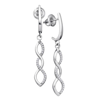 Earrings |  10kt White Gold Womens Round Diamond Infinity Dangle Earrings 1/8 Cttw |  Splendid Jewellery