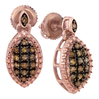 Earrings |  10kt Rose Gold Womens Round Brown Diamond Dangle Earrings 1/3 Cttw |  Splendid Jewellery