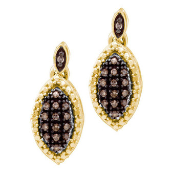 Earrings |  10kt Yellow Gold Womens Round Brown Diamond Dangle Earrings 1/3 Cttw |  Splendid Jewellery
