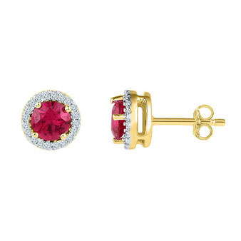 Earrings |  10kt Yellow Gold Womens Round Lab-Created Ruby Solitaire Stud Earrings 1-1/3 Cttw |  Splendid Jewellery