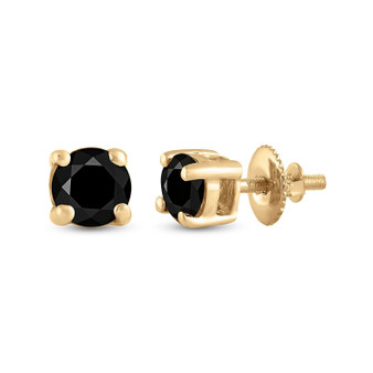 Earrings |  14kt Yellow Gold Womens Round Black Color Enhanced Diamond Solitaire Earrings 3/4 Cttw |  Splendid Jewellery