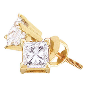 Earrings |  14kt Yellow Gold Unisex Princess Diamond Solitaire Stud Earrings 1/5 Cttw |  Splendid Jewellery