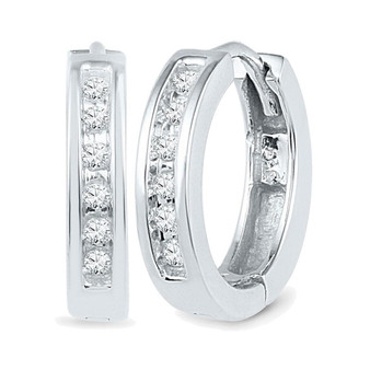 Earrings |  10kt White Gold Womens Round Diamond Hoop Earrings 1/8 Cttw |  Splendid Jewellery