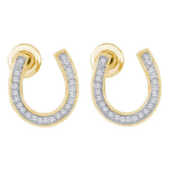 Earrings |  10kt Yellow Gold Womens Round Diamond Horseshoe Earrings 1/6 Cttw |  Splendid Jewellery