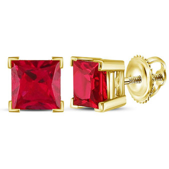Earrings |  10kt Yellow Gold Womens Princess Lab-Created Ruby Solitaire Earrings 2 Cttw |  Splendid Jewellery