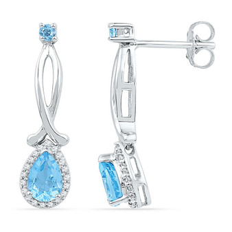 Earrings |  10kt White Gold Womens Pear Lab-Created Blue Topaz Diamond Dangle Earrings 1 Cttw |  Splendid Jewellery