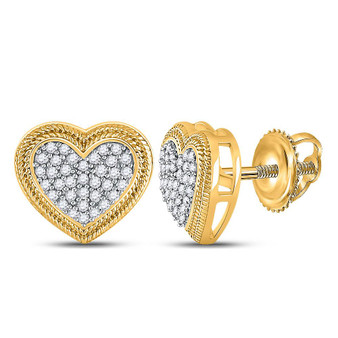 Earrings |  10kt Yellow Gold Womens Round Diamond Heart Cluster Earrings 1/5 Cttw |  Splendid Jewellery