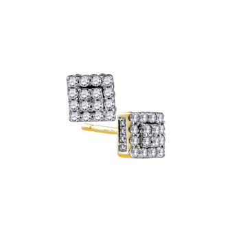 Earrings |  10kt Yellow Gold Womens Round Diamond Square Cluster Earrings 1/3 Cttw |  Splendid Jewellery