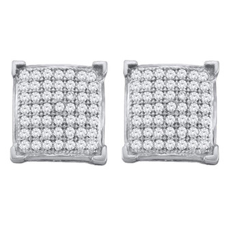 Earrings |  10kt White Gold Womens Round Diamond Square Earrings 1/3 Cttw |  Splendid Jewellery