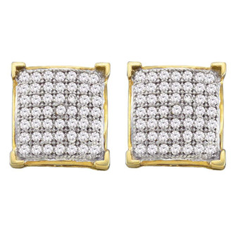 Earrings |  10kt Yellow Gold Womens Round Diamond Square Earrings 1/3 Cttw |  Splendid Jewellery