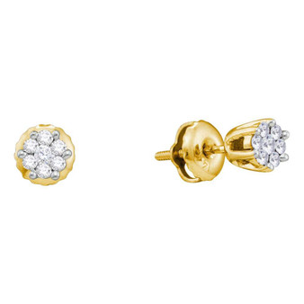 Earrings |  14kt Yellow Gold Womens Round Diamond Flower Cluster Earrings 1/6 Cttw |  Splendid Jewellery