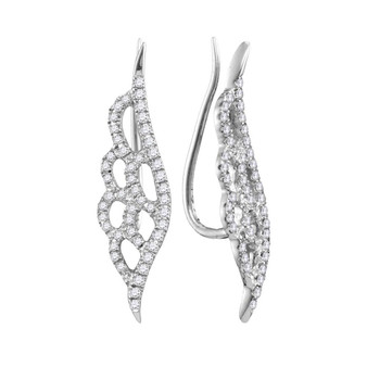 Earrings |  10kt White Gold Womens Round Diamond Winged Climber Earrings 1/3 Cttw |  Splendid Jewellery
