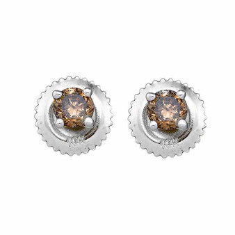 Earrings |  10kt White Gold Womens Round Brown Diamond Stud Earrings 1/2 Cttw |  Splendid Jewellery