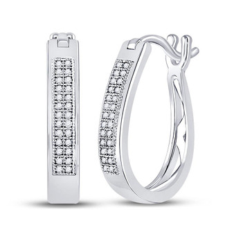 Earrings |  10kt White Gold Womens Round Diamond Hoop Earrings 1/6 Cttw |  Splendid Jewellery